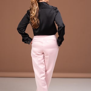 Slim Fit Black Silk Blouse with French Cuffs – Perfect for Weddings or Corporate Events