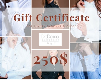 Carte-cadeau électronique pour la boutique DaDonna Blouses de 250 USD, chèque-cadeau, cadeaux de Noël pour une femme qui a tout