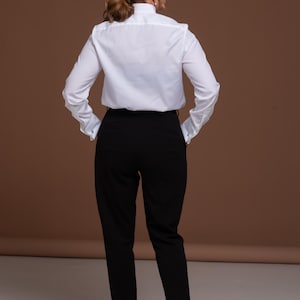 Women`s White Tuxedo Shirt with Piqué Fabric Details and Wing Collar - Perfect for Weddings and Formal Occasions
