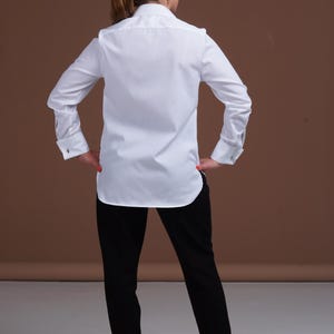 Women's White Tuxedo Shirt with Pleated Panel and French Cuffs - Perfect for Weddings and Formal Occasions