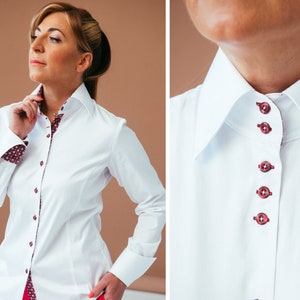 White blouse women, stretch cotton blouse, white collar shirt women, button down shirt, luxury white shirt, womens clothing, womens blouse