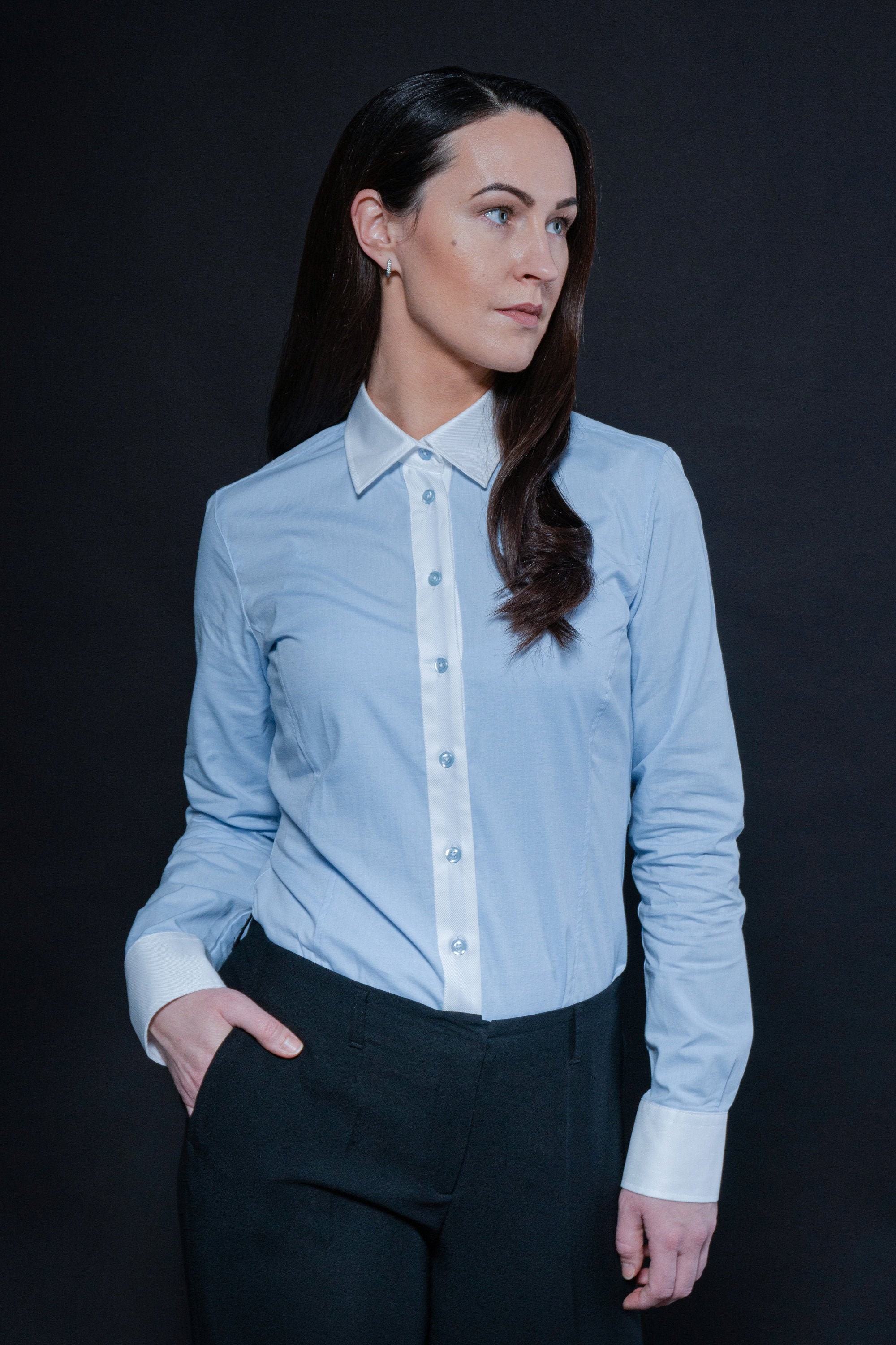 Blusa azul camisa con botones para mujer alta - Etsy