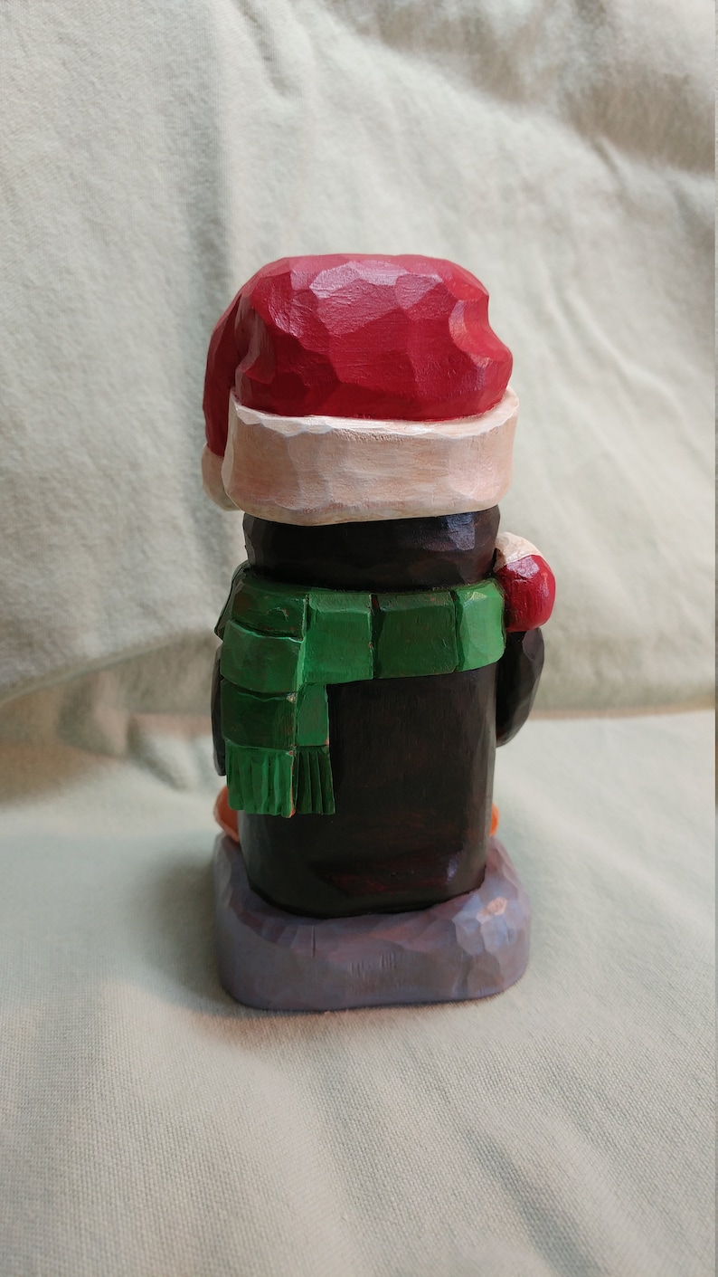 Kandy Cane Penguin Caricture,Wood Carving