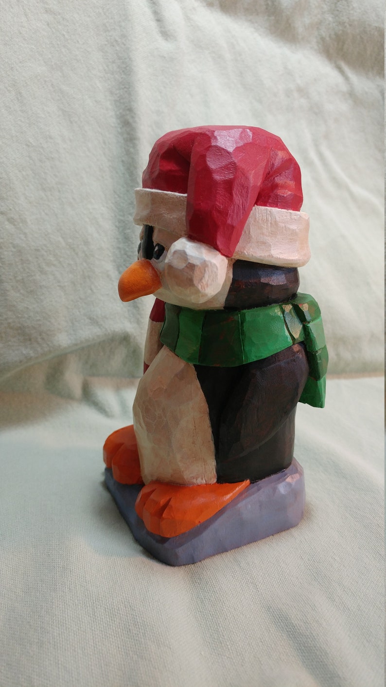 Kandy Cane Penguin Caricture,Wood Carving