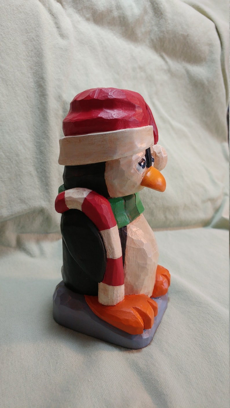 Kandy Cane Penguin Caricture,Wood Carving