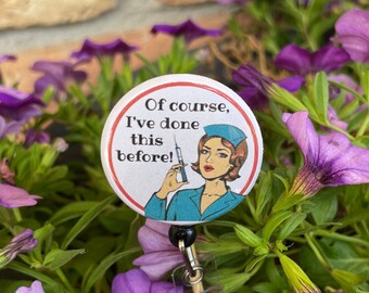 Funny Nurse Badge Reel: Retro Cartoon Design