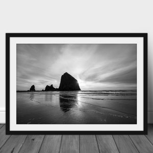Haystack Rock Photo, Cannon Beach Photo, Black and White Photo, Cannon Beach Oregon, Haystack Rock Black and White, Coastal, Beach Decor