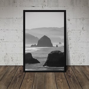 Black and White Photograph, Haystack Rock Photograph, Haystack Rock, Cannon Beach, Oregon Coast, Oregon, Coastal, Seascape, Landscape, Photo