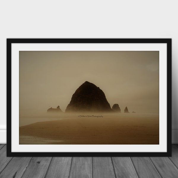 Ocean Photograph, Ocean Photo, Haystack Rock Photograph, Cannon Beach, Oregon, Vintage look, Photograph, Beach Decor, Beach, Coastal, Ocean