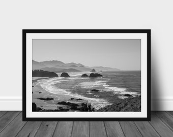 Black and White Photograph, Cannon Beach, Oregon, Oregon Coast, Coastal, Coast, Beach, Pacific Northwest, Seascape, Landscape, Ocean, PNW