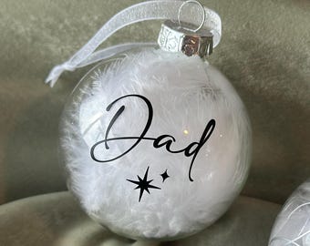 White Feather Glass Bauble | Christmas Memorial Ornament | Personalised Remembrance Decoration | Luxury Tree Bauble