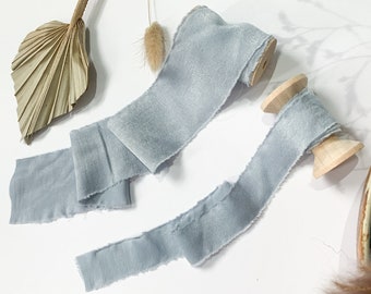 Chiffon Hand Torn Ribbon Shimmer Finish Dusky Blue Bouquet Ribbon | Chiffon Raw Edge Silk Style Ribbon Wedding Ribbon Invitation