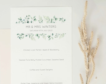 TUSCANY Greenery Wedding Menu Template, Foliage Wedding Menu, Eucalyptus Sage Printable Elegant EDITABLE Download, Personalised Menu