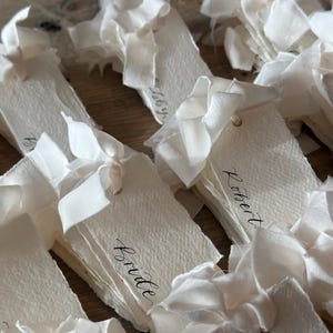 Handwritten Deckle Edge Calligraphy Champagne Ribbon Place Cards: Wedding, Handmade Paper Place Name, Blank, Personalised image 11