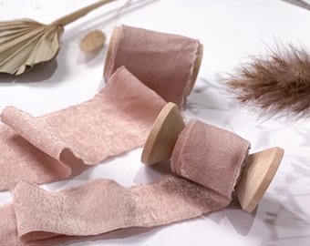 Chiffon Hand Torn Ribbon Shimmer Finish Blush Bouquet Ribbon | Chiffon Raw Edge Silk Style Ribbon Wedding Ribbon Invitation