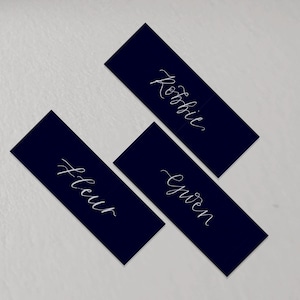 Tarjeta de nombre de caligrafía NAVY / Tarjetas de lugar para eventos azul oscuro / Tarjeta de lugar plana en blanco / Boda, fiesta, baby shower / Decoración de lugar de boda