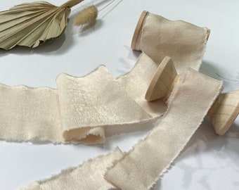 Chiffon Hand Torn Ribbon Shimmer Finish Champagne Bouquet Ribbon | Chiffon Raw Edge Silk Style Ribbon Wedding Ribbon Invitation