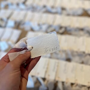Handwritten Deckle Edge Calligraphy Champagne Ribbon Place Cards: Wedding, Handmade Paper Place Name, Blank, Personalised image 16