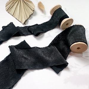 Chiffon Hand zerrissenen Band Schimmer Schwarz Bouquet Ribbon | Chiffon Raw Edge Silk Style Ribbon Hochzeitsband Dekor