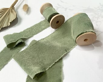 Chiffon Hand Torn Ribbon Shimmer Finish Eucalyptus Bouquet Ribbon | Chiffon Raw Edge Silk Style Ribbon Wedding Ribbon Invitation Décor