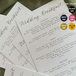 WHITE Calligraphy Title Printed Menu | Custom Printed Calligraphy Wedding Menu Card | A5 Menu Sign | Dinner Party Menu | Green Pink Yellow