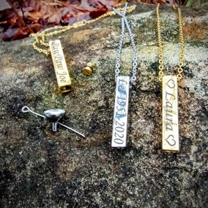 Cremation Necklace with custom engraving, Mirror finish gold and silver plated, High Quality Stainless Steel NEVER Tarnishes, FREE SHIPPING