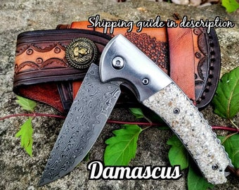 Cremation Damascus Knife, Custom Engraved High Quality Memorial Knives, Knife made of ashes, FREE PRIORITY SHIPPING (Ash Shipping Required)