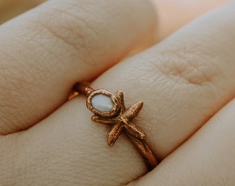 Sea Goddess Collection, starfish and pearl copper ring