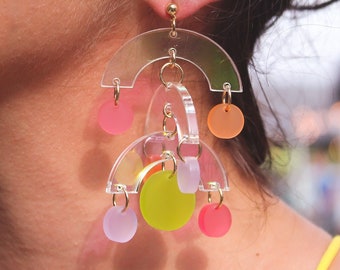 Iridescent, colorful, sun catcher, mobile acrylic earrings, Pride