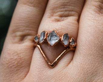 Herkimer diamond multi stone copper ring