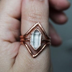 Large Herkimer diamond copper ring (herkimer ring only)