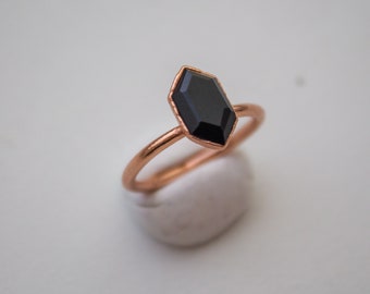 Black onyx copper ring, alternative wedding/engagement ring