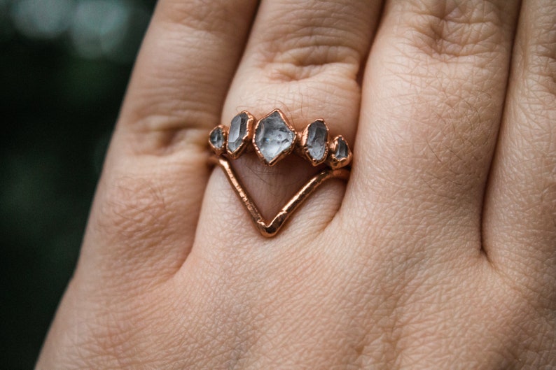 Herkimer diamond multi stone copper ring image 1