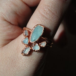 Raw aquamarine copper ring set image 3