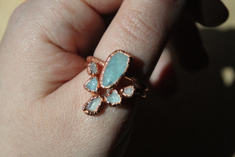 Raw aquamarine copper ring set image 3