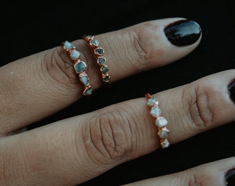 Raw dainty multi stone copper ring