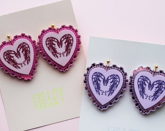 Shrimp heart satin pillow acrylic earrings