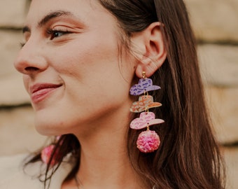 Cowprint cowgirl hat acrylic earrings with pom pom- Chappell Roan collection
