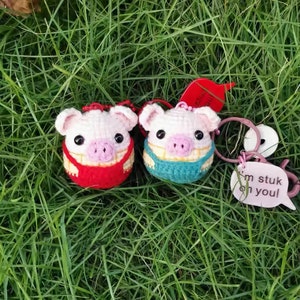 Mini gehaakte dieren schattig varken haakpatroon Amigurumi pop sleutelhanger - GEHAAKTE PDF-PATRONEN