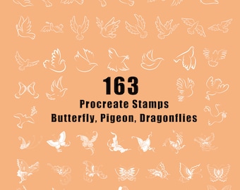 163 Procreate Stamps | Procreate Butterfly Stamps | Pigeon Procreate | Procreate Animals | Dragonflies Stamps | Procreate Butterfly Brushes