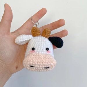 Mini Crochet Animals Cute Cow Head Key Chain— CROCHET PDF PATTERNS