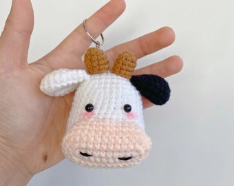 Mini Crochet Animals Cute Cow Head Key Chain— CROCHET PDF PATTERNS