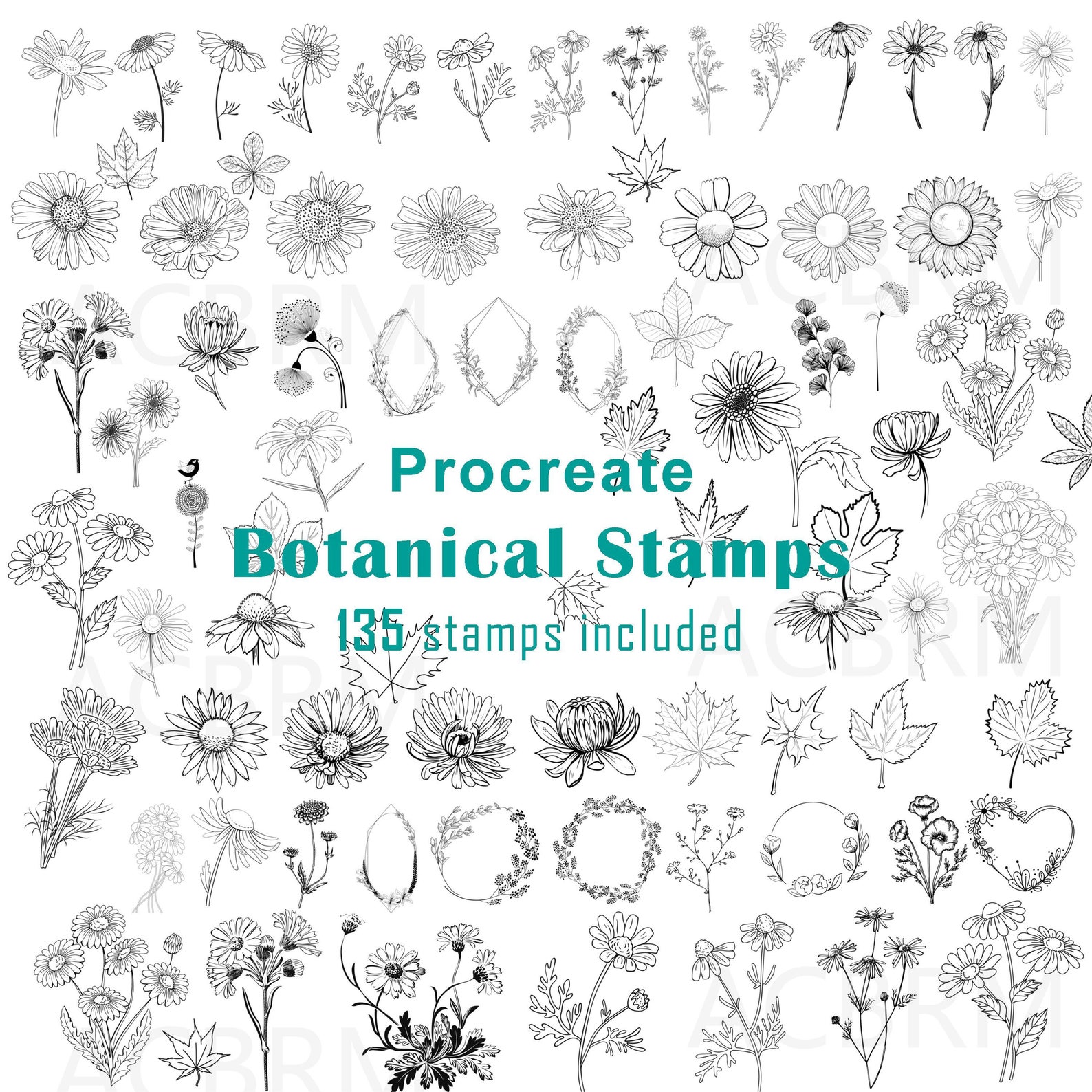 145 Procreate Botanical Stamps | Floral Procreate Stamps | Flowers ...