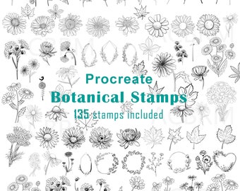 145 Procreate Botanical Stamps | Floral Procreate Stamps | Flowers, Leaves and Branches Procreate Stamps | digital stamp brush