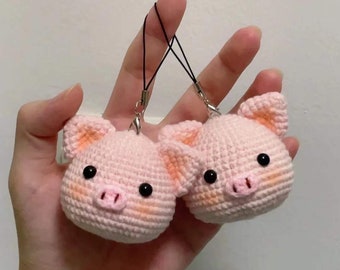 Mini Crochet Animals Cute Pig Head Key Chain— CROCHET PDF PATTERNS