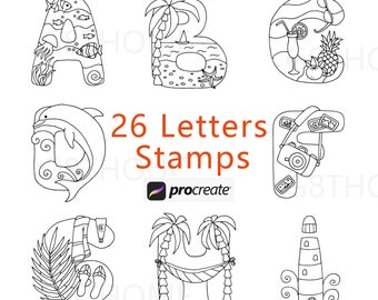 26 Letters Procreate Stamps | Procreate Brushes