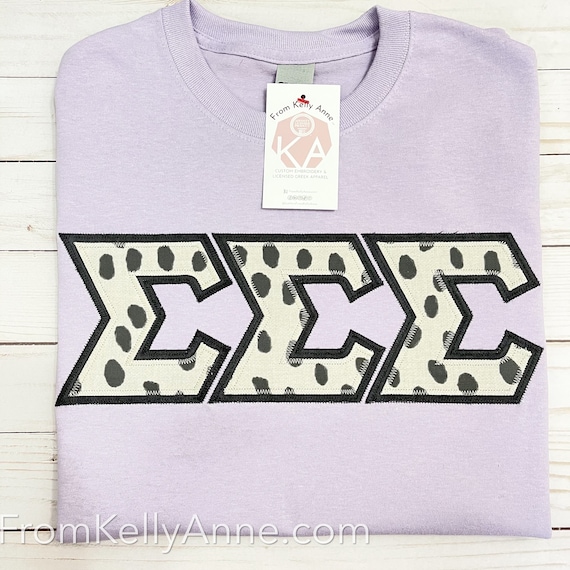 Black & White Polka Dot Greek Letters with Black Border on Orchid Sweatshirt