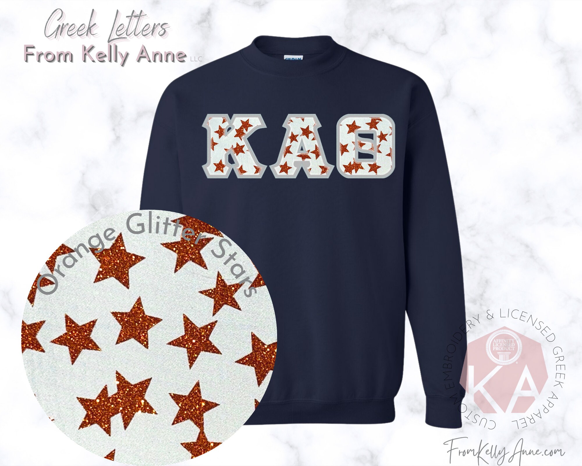 Orange Glitter Stars Greek Letter Shirt 