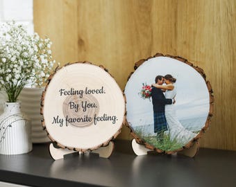 Personalized Photo On Wood Slice-Custom Wedding/Family Gift-Rustic Wooden Photo Print With Bark-Anniversary Home Decor-5th Anniversary Gift