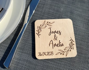 Personalized Wooden Coasters Set/Wedding Favors for Guests in Bulk/Personalized Wood Coasters/Wedding Coasters/Custom Wedding Party Favors